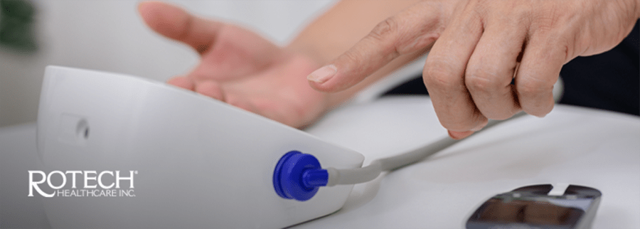 Person using medical equipment close up