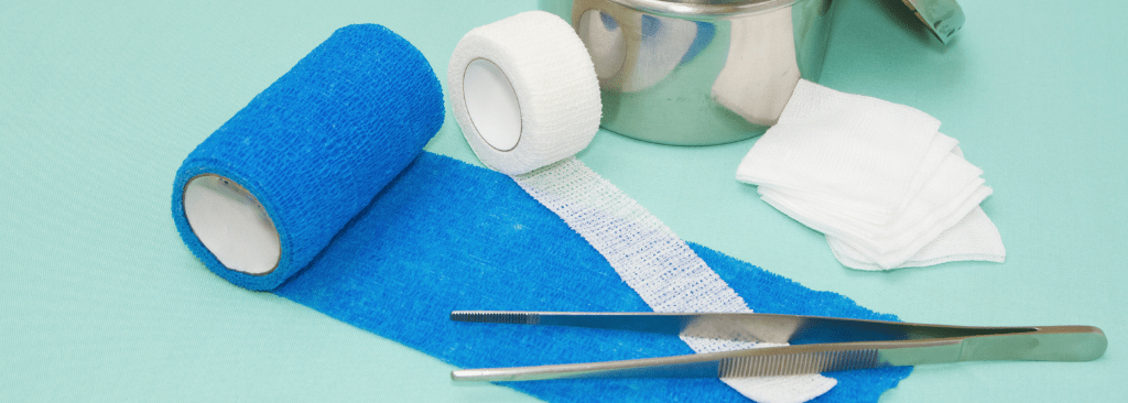 Medical wound care dressing supplies including gauze and tweezers